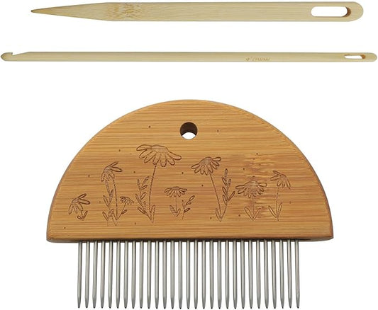 XGNG 3pcs Tapestry Knitting Set Wood Steel Comb Tool Large Eye Needle Afghan Crochet