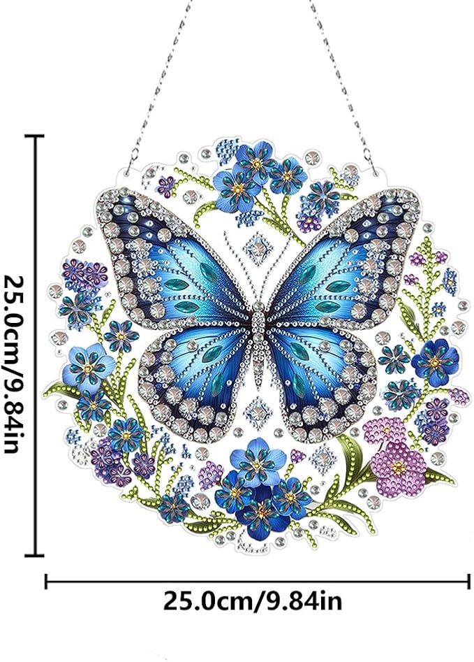 POETRYDRAW DIY Hanging Diamond Art Pendant Kit Butterfly, Special Crystal Diamonds Painting Ornament for Adults, Diamond Art Suncatchers Double Sided Board Gem Painting Box Kit