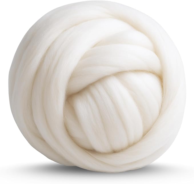 Revolution Fibers Merino Wool Roving 1 lb (16 Ounces) for Spinning | Soft Chunky Jumbo Yarn for Arm Knitting Blanket |100% Natural Undyed (Off-White) Wool Yarn, Felting Core, Carded Stuffing
