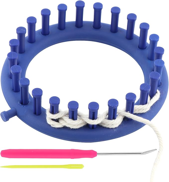 EKDJKK Round Knitting Looms Set, Plastic Loom Knitting Set with Crochet and Plastic Needle, Scarf Hats Making Tools, DIY Crocheting Handmade Craft Kit for Beginners and Knitting Lovers (Blue, 14cm)