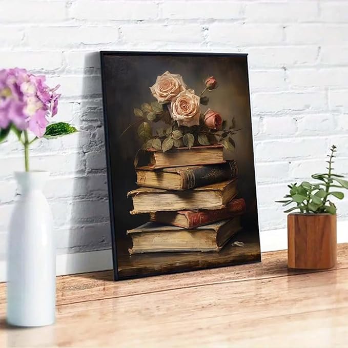 GEMFAMILY Books Diamond Art Kits for Adults,Flower 5D Diamond Painting Kits for Adults Beginners, Vintage Full Round Drill Diamond Dots Paintings Gem Art and Crafts Home Decor 12 x 16 Inch