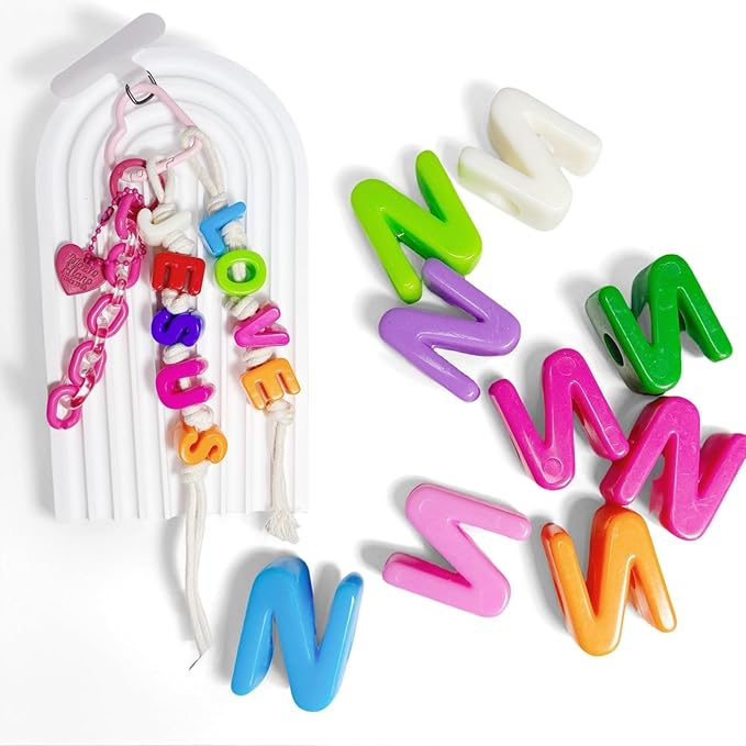 Maerolre 20Pcs Large Letter Beads, 20mm Big Acrylic Bubble Alphabet Beads, Colorful Plastic Beads for DIY Keychains, Jewelry Making, Phone Crafts Projects - N