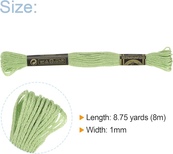 HARFINGTON 12 Skeins Embroidery Floss 8m Each Egyptian Long Fiber Cotton Cross Stitch Thread 26S/2x6 for Embroidery Projects Bracelet, Light Green