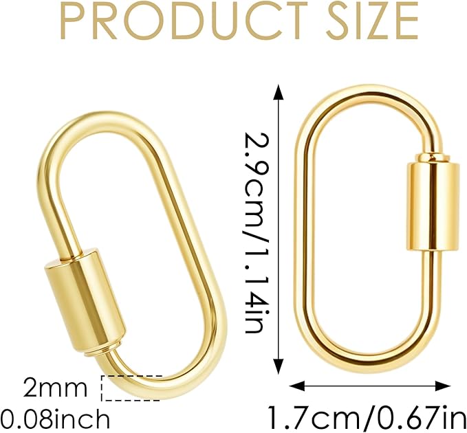 10pcs Small Locking Charms, Screw Carabiner Lock Charms Metal Oval Keyring Holder Clasp Carabiner Necklace Clasps Gold Keychain Clip for DIY Jewelry Making Handbag Accessory(Gold)