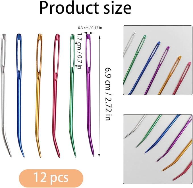 12 Pcs Large Big Eye Weaving Needles, Tapestry Needles Bent Kit, Colorful Bent Tip Tapestry Needle, Yarn Needle