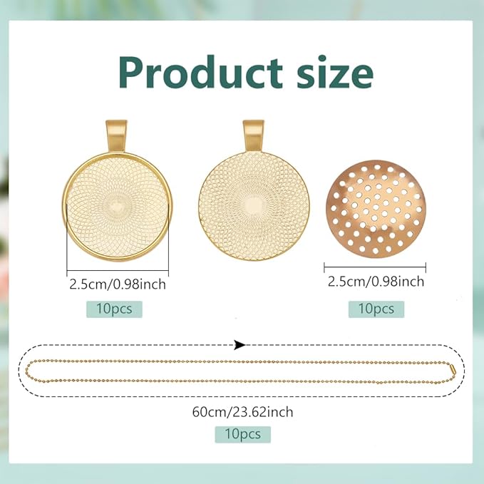 FREEBLOSS 10 Set Round Bezel Pendant Trays Blank Frame for Embroidery Round Pendant Tray Charm DIY Jewelry Making Kit for Necklace DIY Crafts Projects Needlepoint