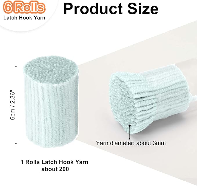 PATIKIL 6 Rolls Latch Hook Yarn, Latch Hook Kit Yarn Precut Hook Rugs Making Crochet Bundles for Latch Hook Rug Adults Beginners Tapestry DIY Craft, Cyan Blue