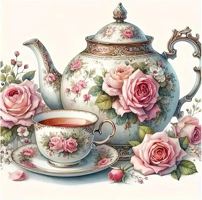 hill froeistung 5D Colorful Teapot Diamond Art Painting Kits for Adults,Teacup,Flower Diamond Art for Beginners, DIY Full Drill Diamond Art Painting(12X12 inch)
