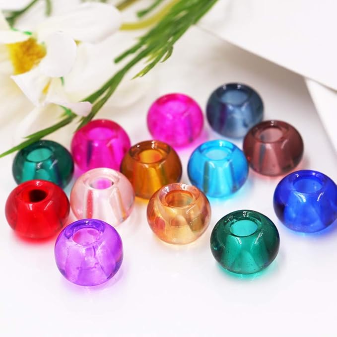AIPRIDY 100Pcs 15x11mm Painting Murano Large Hole Glass Beads Mix Color with Silver Brass Cores European Charm fit Bracelet Necklace (No Core Lampwork Beads)
