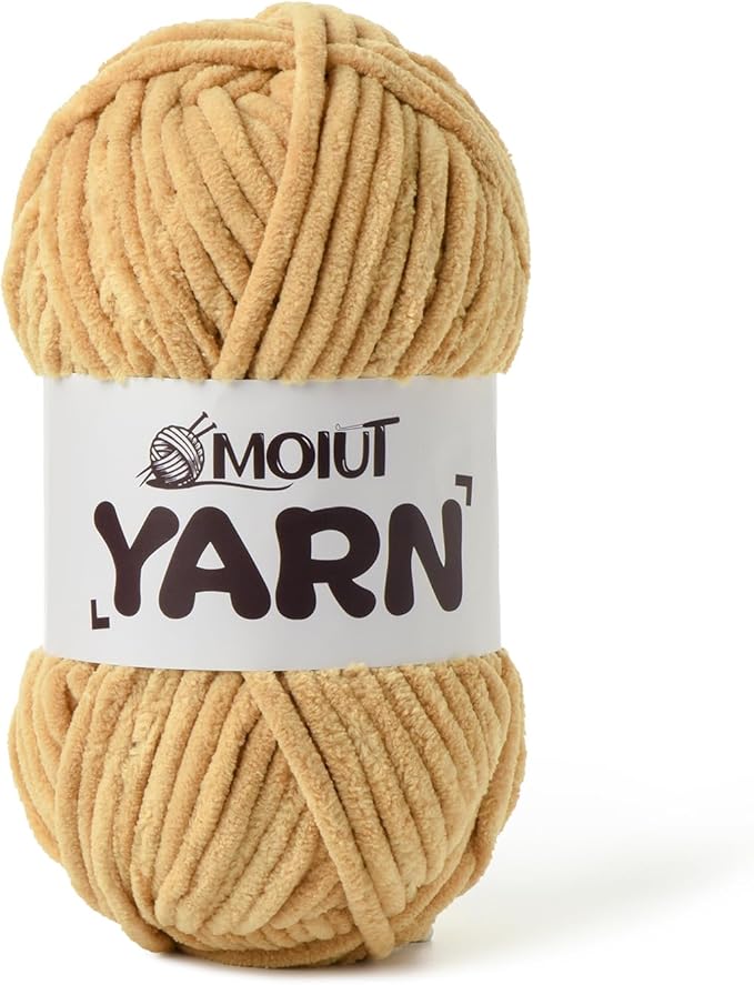 Fluffy Chenille Yarn for Crocheting, Chunky Velvet Yarns for Crochet Amigurumi, Baby Yarn for Crocheting Soft Blanket, 87.4yds /3.5 oz Bulky Yarns for Crafts/Hats/Shoes/Socks (Khaki)