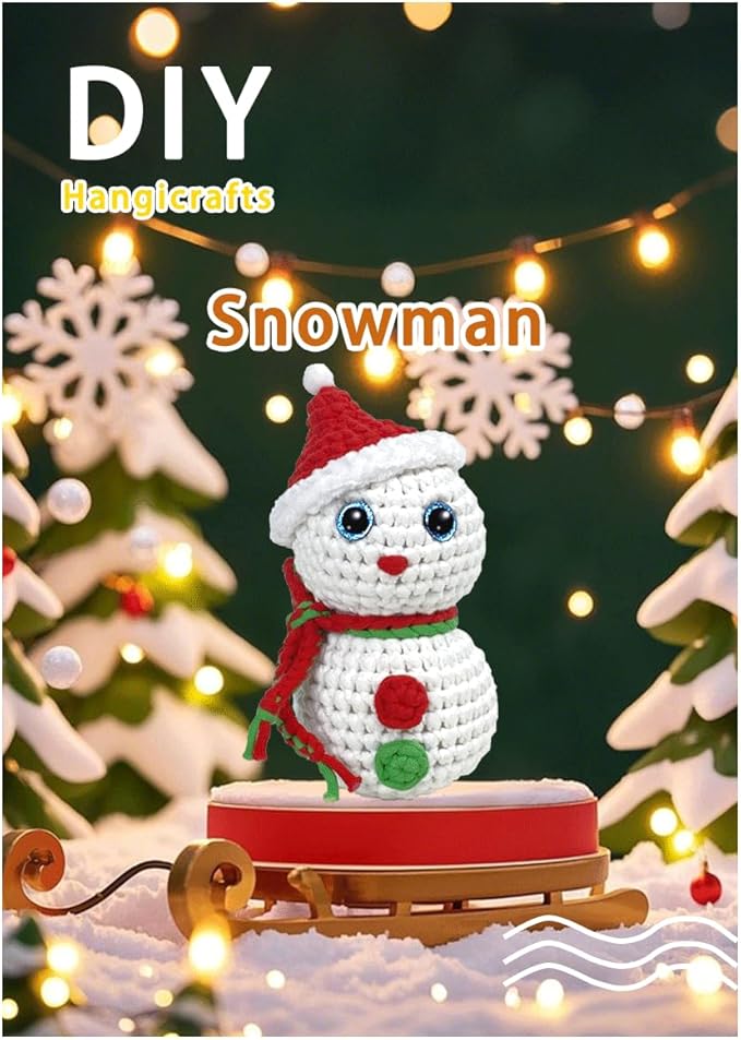 Kovarela Beginners Crochet Kit with Simple Crochet Yarn - with Step-by-Step Video Tutorials (Snow Man)