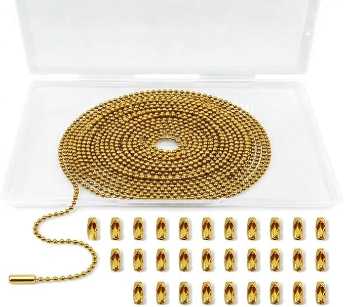 33 Feet Ball Chain Necklace, 2.4mm Ball Bead Chain with 30 Pieces Connectors Clasps,Metal Ball Chain for Dog Tag, Ceiling Fan Pull Chain Extender, Jewelry Making Kit, DIY Crafts (Gold)