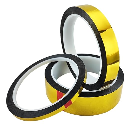 3 Rolls Tape, Self Adhesive Metalized Polyester Film Tape, Washi Tape for Gift Packaging Detailing Accent Walls Graphic Arts for Cars and Boats Trim, 3 Sizes (Gold)