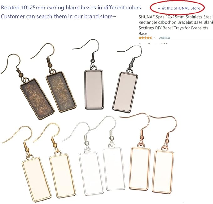 SHUNAE 5pcs Stainless Steel Rectangle 10x25mm Cabochon Blank Base Settings DIY Bezel Trays for Bracelet and Bangle Jewelry DIY Making