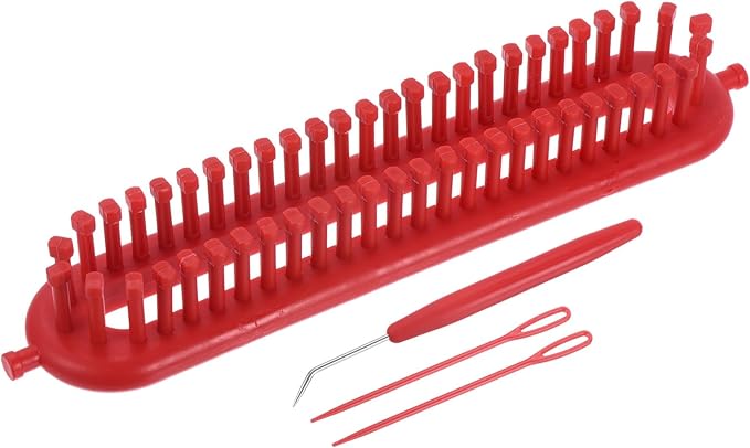 PATIKIL 52 Hooks 26cm Knitting Loom Machines Kit, Dense Teeth Darning Weave Tool with Accessories for Scarf Sweater Shawl Blankets Mending Weaving Stitching, Red