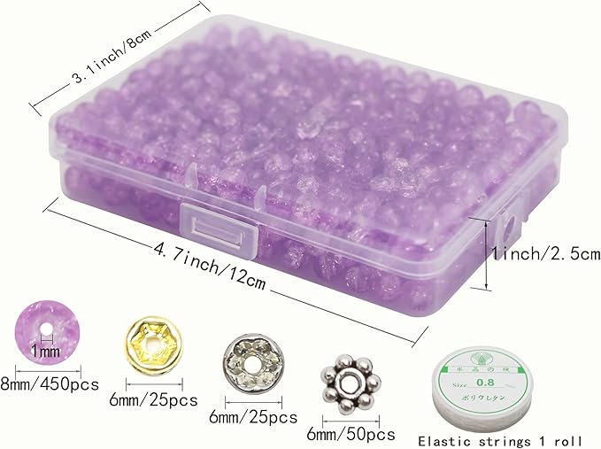 450pcs Purple Crackle Glass Beads Handcrafted Round Lampwork Smooth Loose Beads for Bracelet & DIY Jewelry Making 8mm
