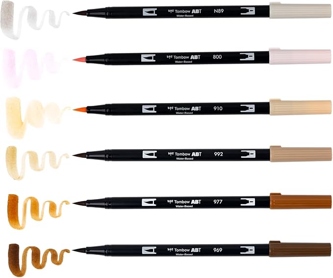 Tombow 56241 Dual Brush Pen Art Markers, Coffee Break, 6-Pack, Water-Based Ink, for Hand Lettering, Watercolor, Fine Art