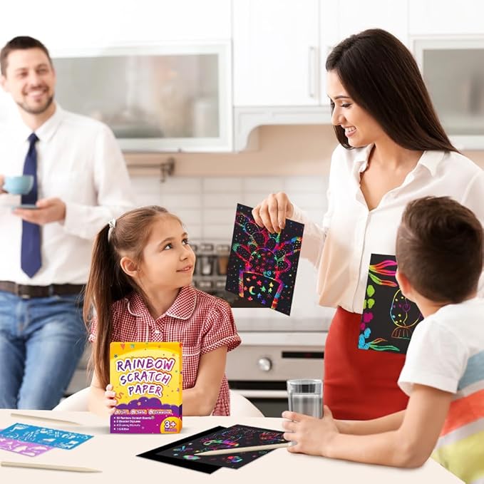 funnyb&g rainbow scratch paper art for kids - 200 pcs magic rainbow scratch paper off set scratch crafts arts supplies kit pads sheets for party games valentine's day christmas birthday gifts