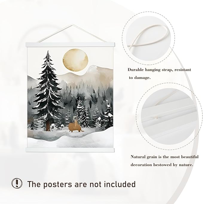 Artmag Magnetic Poster Hanger Frame, 27x40 27x41 27x32 Light Wood Wooden Magnet Canvas Artwork Print Poster Hangers Frames Hanging Kit (White, 27")