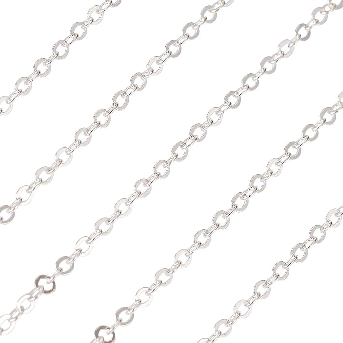 Sparkeads 32.8 Feet 10M Silver Chains Iron Flat Oval Cable Chains Metal Link Chains Soldered with Spool Bulk for Jewelry Craft Necklace Bracelet DIY Women Earring Valentine