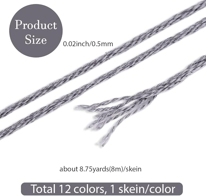 12 Skeins 6 Strands Grey Gradient Friendship Bracelet String Variegated Embroidery Needlepoint Cross Stitch Floss Yarn Thread Bulk for Sewing Bracelets Making Knitting Stitching Crafts DIY