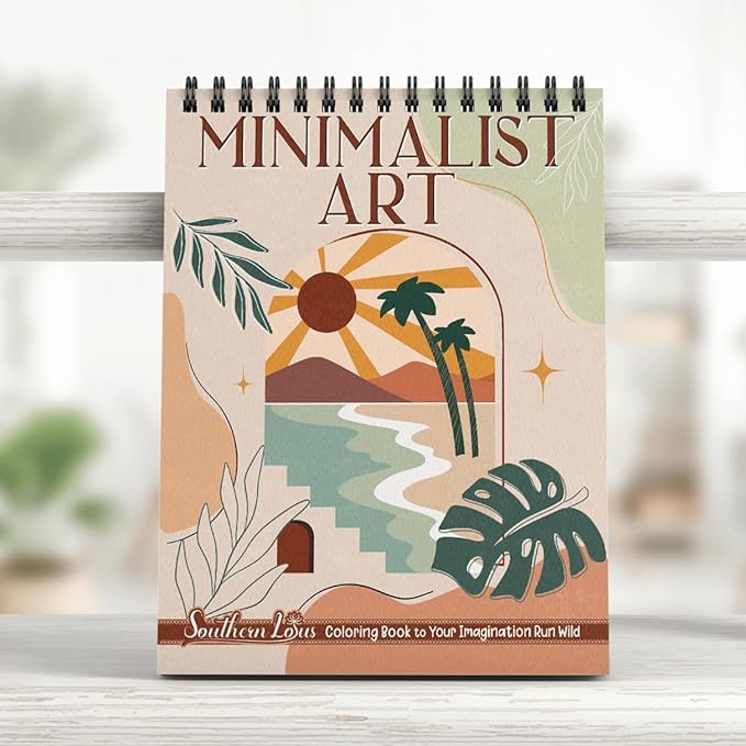 SOUTHERN LOTUS Minimalist Art Coloring Book Spiral Bound with Abstract Design Aesthetic Shapes Styles Hardcover Adult Color Pages for Women Seniors Girls Relax Relieve Stress