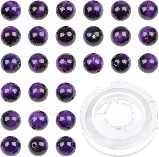 bymitel 210pcs crystal beads stone gemstone round energy healing loose beads with stretch cord for jewelry making bracelets anklets (purple tiger's eye, 4mm 210pcs)