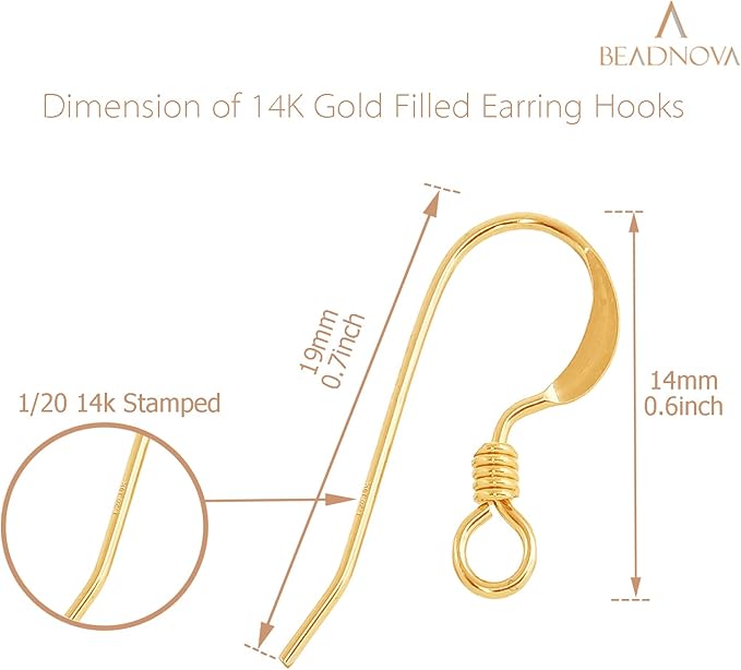 beadnova earring hooks 4pcs 14k gold filled earring kits with rubber backs ear wire hook for jewelry making diy ear post supplies (4pcs earwires and 4 pcs backs)