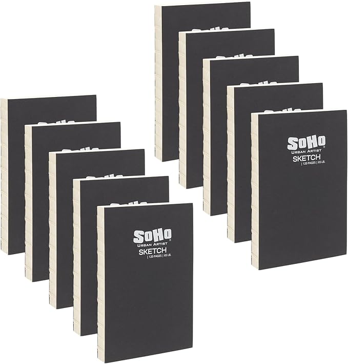 SoHo Urban Artist Open Bound Sketch Pads 10 Pack - White - 5.6x8.26 - Open Coptic Bound Sketch Pads for Drawing, Calligraphy, Any Dry Media, & More - 1200 Sheets Total