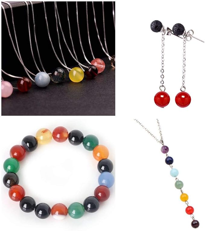 Natural Stone Beads 100pcs Round Genuine Real Stone Beading Loose Gemstones Hole Size 1mm DIY Smooth Bead for Bracelet Necklace Earrings Jewelry Making(Natural Stone Beads Multicolor, 8mm)