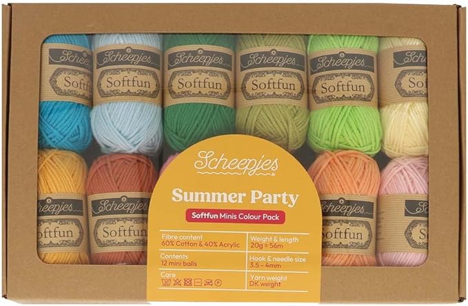 Scheepjes Softfun Color Pack, 12 x 20 g (0.71 oz) – Summer Party, Cotton/Acrylic Blend for Crochet and Knitting