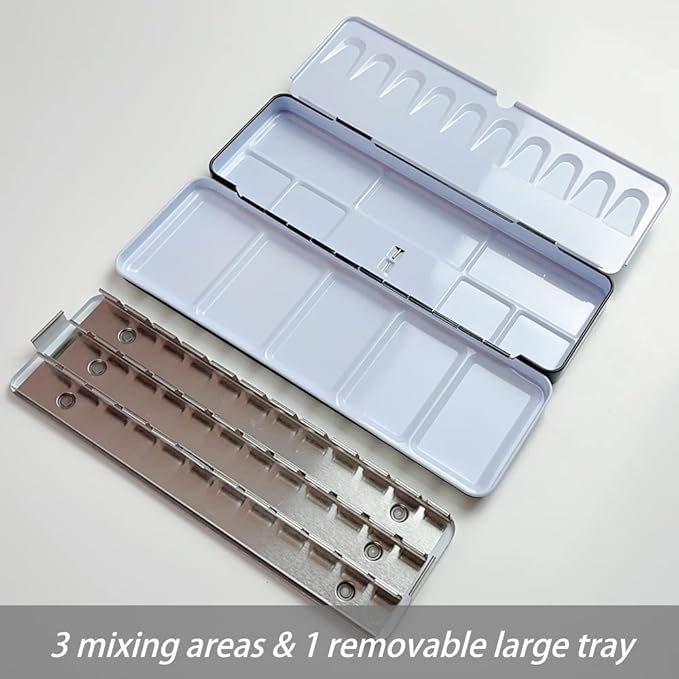 FCLUB Empty Watercolor Tins Palette - Medium Watercolor Palette Paint Case for Holding 36 Half Pans or 21 Full Pans