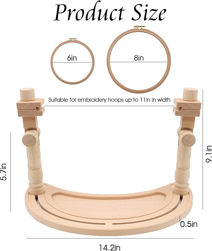 zocone multifunctional beech wood embroidery hoop stand with 2 pcs 6'' 8'' embroidery hoops, adjustable rotated embroidery stand cross stitch stand, embroidery hoop holder for embroidery project (d)