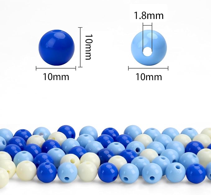 bonny boxx 200pcs 10mm mixed color acrylic round beads, assorted plastic loose gumball bubble gum beads bulk with hole for jewelry diy making crafting supplies (blue series)