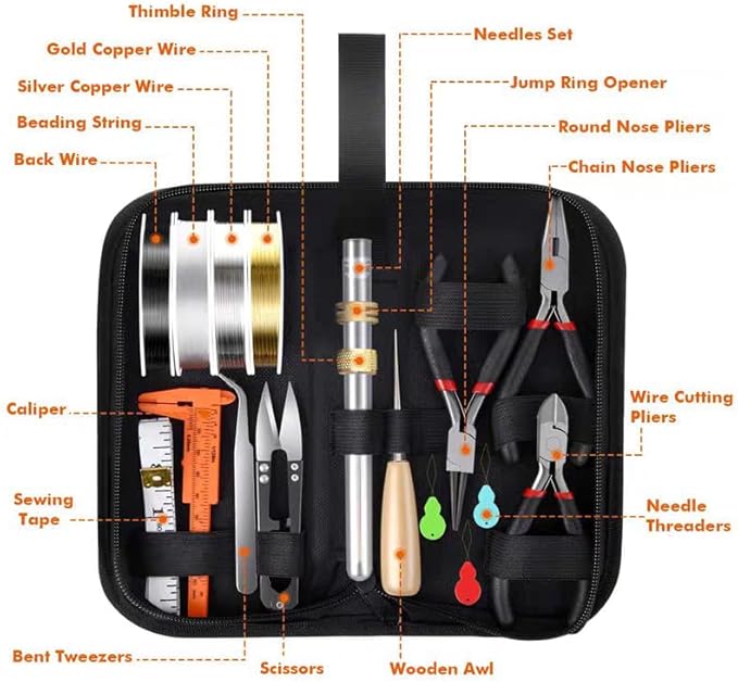 GoddenMene Adult Jewelry Making Supplies kit, Jewelry Making Materials and Tools, Including Jewelry Pliers, Wire, Necklace Chain, Discovery Items, Magnifying Glass and Storage Bag, Repair Assistant