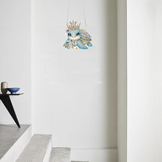 TDFERAN Diamond Pinting During Sea Turtles Diamant Art Hanging Sign Onament Animal Pendants Wind Chimes Wall Hanging in Living Room Dorridor Diamond Art Hanging Sign Onamen Hanging Diamant Craft