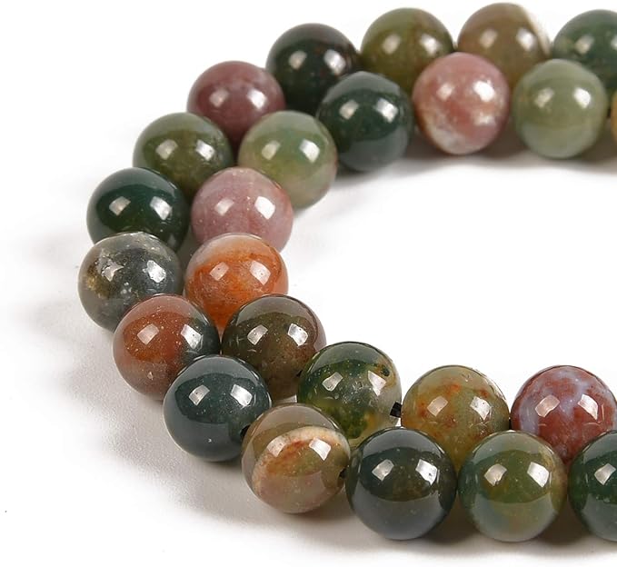 36pcs 10mm Natural Indian Agate Gemstone Round Spacer Loose Stone Beads for Jewelry Making 15.5" 1 Strand (Indian Agate, 10mm 36Beads)
