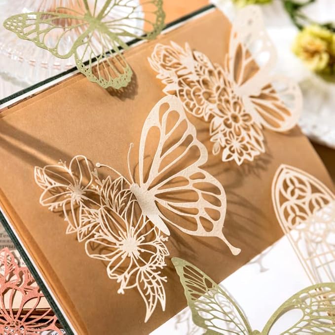 Vintage Scrapbook Cutouts Paper Lace for Scrapooking Supplies Kit,40 Pcs Decorative Scrapbook Paper Flowers, Butterfly,Window Frame Cutout for Junk Journals,DIY Art Craft Album