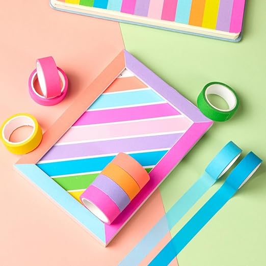 Washi Tape Set 10 Rolls - Colored Decorative Tape for Bullet Journal, Planner, DIY Arts Crafts, Scrapbooking, Holiday Decoration