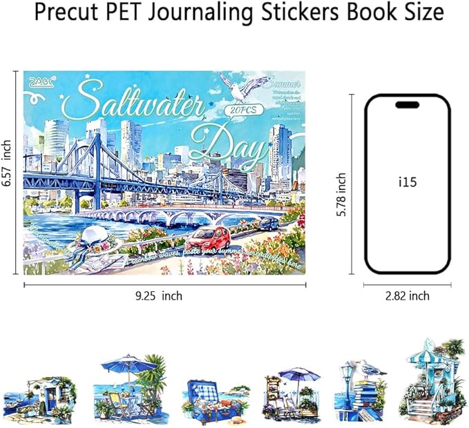 Transparent PET Summer Landscape Sticker Book for Journaling, 20 Sheets Large Pre-Cut Scenery Stickers for Scrapbooking Supplies, Collage Decorative, 9.25 x 6.58 inches