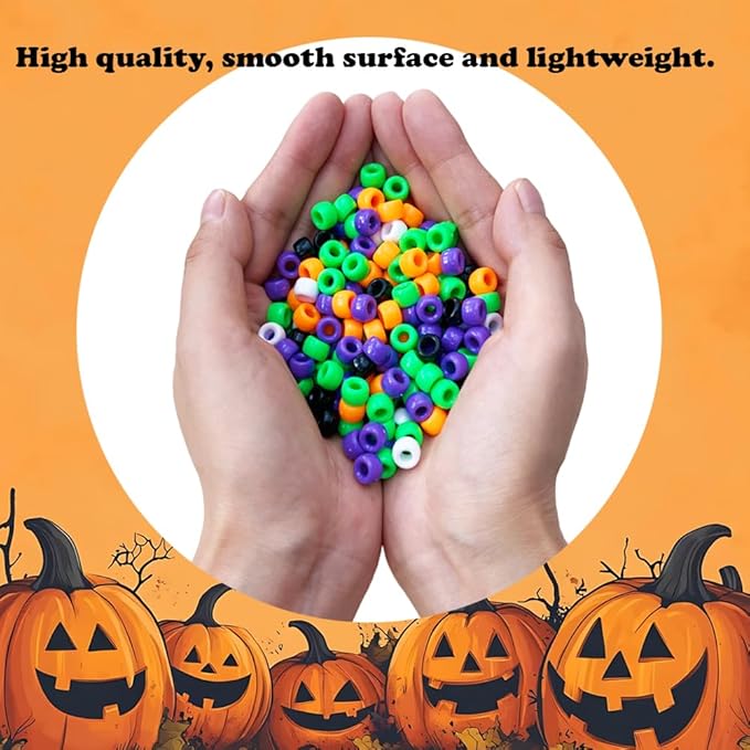 MIIIM 1000 Pcs Halloween Pony Beads Shapes for Friendship Bracelet, Large Hole Kandi Beads for Hair Braids, Jewelry Making (Halloween)