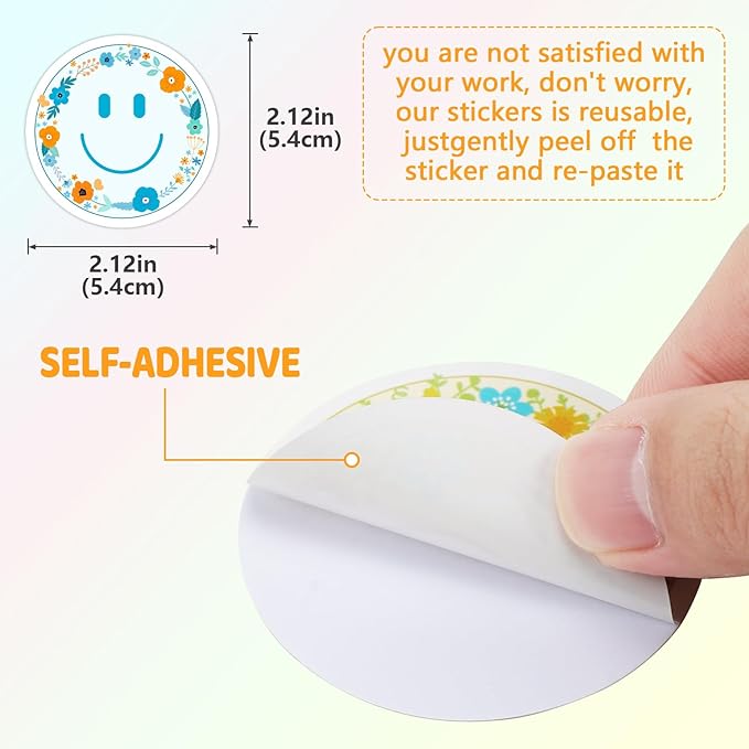 wercokt 50pcs smiling flower stickers, cute water bottle stickers for kids, for teaching rewards, notebooks, stationery, luggage, cartoon pvc happy stickers