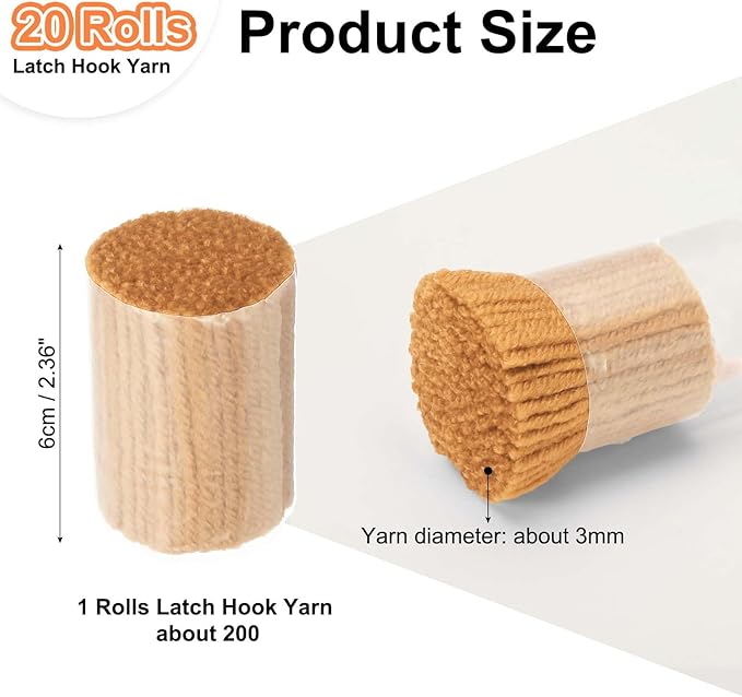 PATIKIL 20 Rolls Latch Hook Yarn, Latch Hook Kit Precut Rugs Yarn Making Crochet Bundles for Rug Adults Beginners Tapestry DIY Craft, Yellow Gold