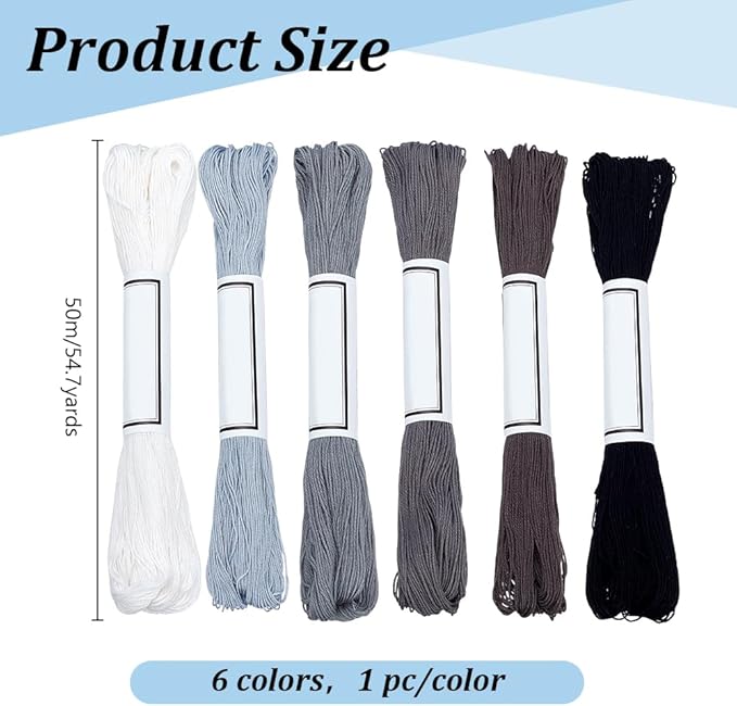 FREEBLOSS 300 Yards Sashiko Thread 6 Skeins 100% Cotton Cord Grey Japanese Embroidery Sashiko Threads for Hand Sewing Thick Sashiko Thread for Japanese Embroidery Supplies Embroidery Floss