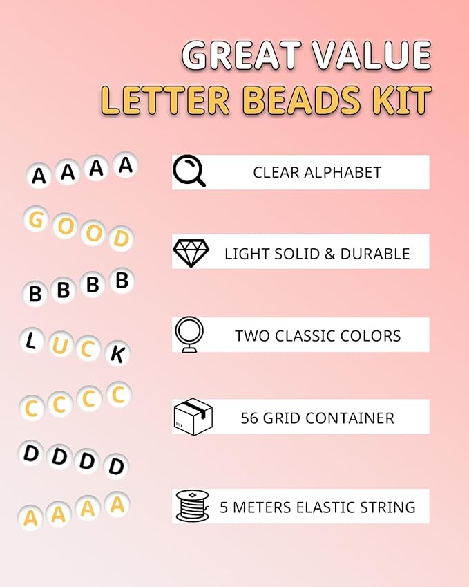 L'EclatDina 2 Box Set Letter Beads, Alphabet Beads for Bracelets, 1900+ PCS Round Number & Heart, 5m Elastic String Jewelry Making Kit, Ideal for Friendship Bracelets (Black+Gold)