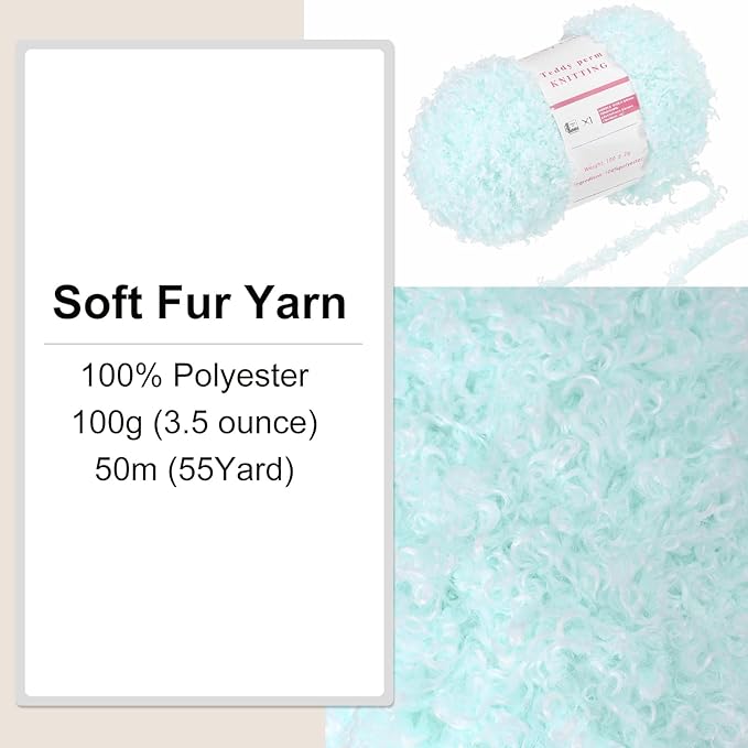 MECCANIXITY 1 Skeins Eyelash Yarn Fur Soft Fluffy Chunky Polyester Yarn Fuzzy Water Blue for Crocheting Knit DIY Clothes Bag - 55Yard/50m, 3.53oz