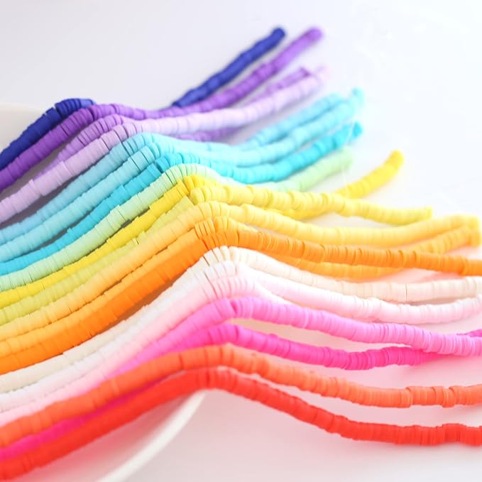 20 Strands Heishi Clay Beads Mixed Color Clay Beads 7200 PCS Pink Yellow White Flat Handmade Polymer Clay Beads for Jewelry Making Necklace Bracelet Earrings Finding(color20)