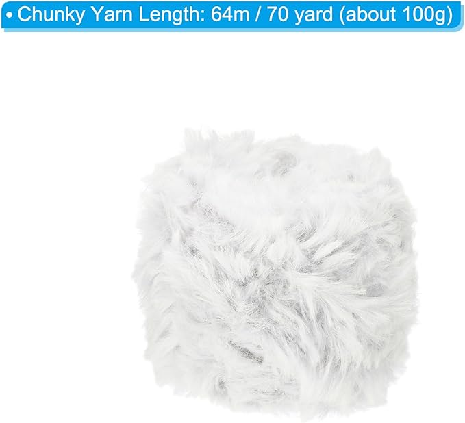 PATIKIL 70yds Faux Fur Yarn, Fuzzy Yarn Crochet Fluffy Yarn Soft Chunky Polyester Plush Fur Eyelash for Crocheting Knit Blanket Rug Sweater Scarf Hat Bear Craft, Grey White