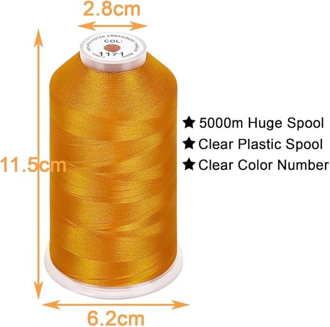 New brothread - Single Huge Spool 5000M Each Polyester Embroidery Machine Thread 40WT for Commercial and Domestic Machines - Marigold