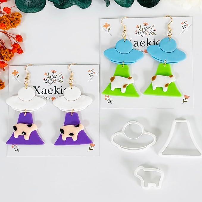 Xaekicr UFO Cow Polymer Clay Cutters Set - 3Pcs Alien Theme Clay Cutters for Earrings, Polymer Clay Molds, Halloween Clay Tools